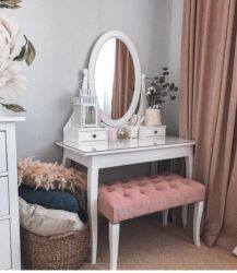 Туалетные столики: Туалетный столик, С зеркалом, цвет - Белый, МДФ — 8