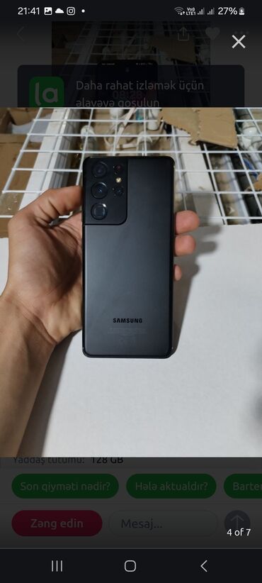 Samsung: Samsung Galaxy S21 Ultra, 128 GB, rəng - Qara, Barmaq izi, Simsiz şarj, İki sim kartlı