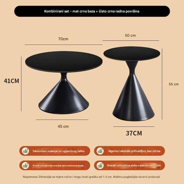 Stilski klub stolovi: Set stočića – moderni konusni dizajn Opis: - Dva komada: niži širi — 7
