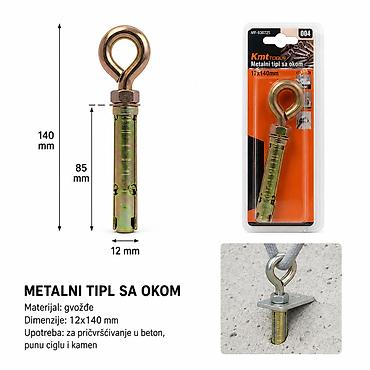 KMT Gvozdena tipl-vijak sa okom 12x140 mm (Kmt style) Opis: - Metalni
