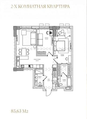 обмен квартиру на дом: 2 комнаты, 86 м², Асанбай мкр Элитка, 7 этаж, ПСО (под самоотделку) — 8