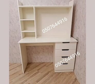 белый письменный стол: Прямой стол, Без стула, С полками, С выдвижными ящиками, Азербайджан, Ламинат гладкий