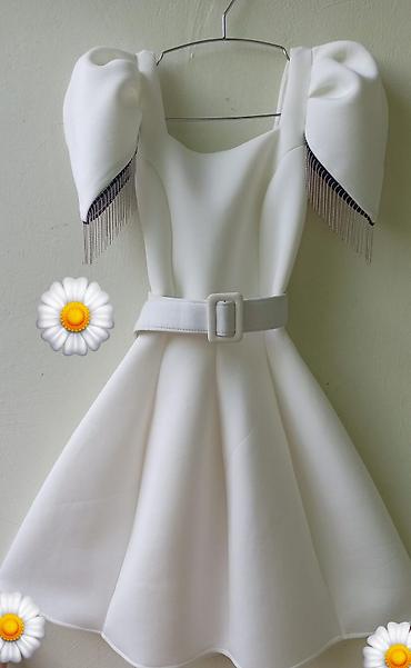 kirayə geyim: KİRƏYƏ VERİLİR✨ Qolları saçaqlı zərif ağ ziyafət donu. - Material — 1