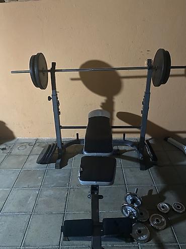 20 cent nece manatdir: Ev şəraitində məşq üçün ştanq dəsti və çoxfunksiyalı bench press — 1