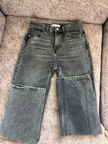 женские джинсовые шорты с завышенной талией: Джинсы, Прямые, Zara, Высокая талия, Вареные, M