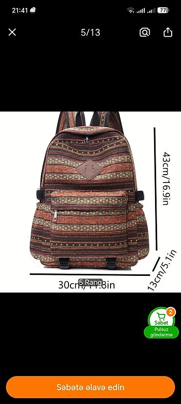gitara sekilleri: Etnik naxışlı sırt çantası - Ölçülər: 43 x 30 x 13 sm (təxminən 16.9 — 1