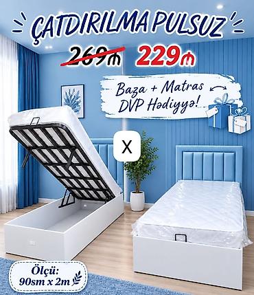 Tək nəfərlik baza+matras dəsti - Ölçü: 90 sm x 2 m - Komplekt: baza +