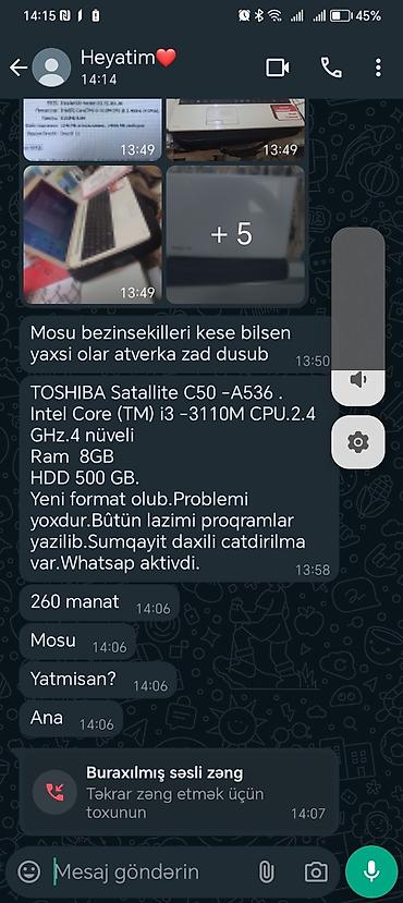 kreditle telefon satisi: İşlənmiş Toshiba, 15.6 ", AMD A3, 512 GB, Ünvandan götürmə — 7