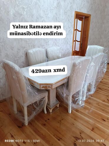 Masa və oturacaq dəstləri: Qonaq otağı üçün, Yeni, Açılmayan, Dördbucaq masa, 6 stul