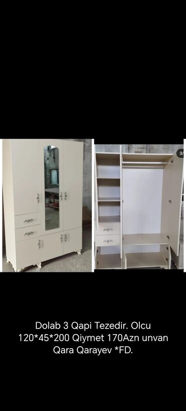 Dolablar: Yeni, Açılan, 3 qapılı Düz dolab, Dolab-asılqan, Türkiyə — 11