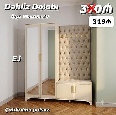 şfanerler: Dəhliz dolabı – ölçü 160×200×40 sm. Geniş şkaf bölməsi güzgülü — 1