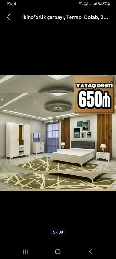 Yataq otağı dəstləri: İkinəfərlik çarpayı, Dolab, Termo, 2 tumba, Azərbaycan, Yeni — 11