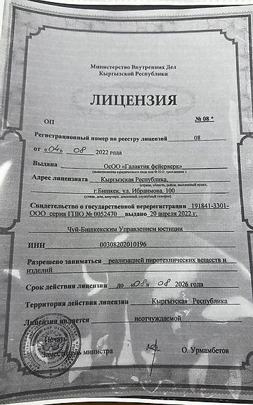 Салюты: Салют от 500 до 27000 Лицензия номер 8 Выдана ОСОО Галактик фейерверк — 29
