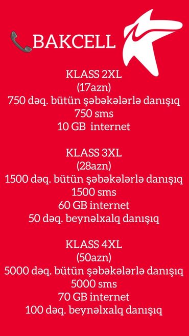 Başqa xidmətlər: Bakcell/nar daşınma