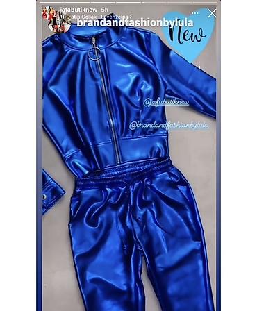 bele pantalone muske: Ženski komplet – sjajni kobaltno plavi set (jakna + pantalone) - — 1
