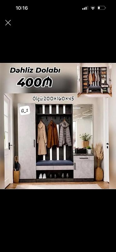 Dəhliz Dolabı – 400₼ Ölçü: 200×160×45 - Müasir dizayn: qara-açıq boz lalafo.az -da Dəhliz Dolabı – 400₼ Ölçü: 200×160×45 - Müasir dizayn: qara-açıq boz