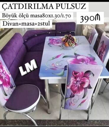 kuxna üçün stol: Mətbəx üçün, Yeni, Açılan, Dördbucaq masa, 2 stul, Türkiyə