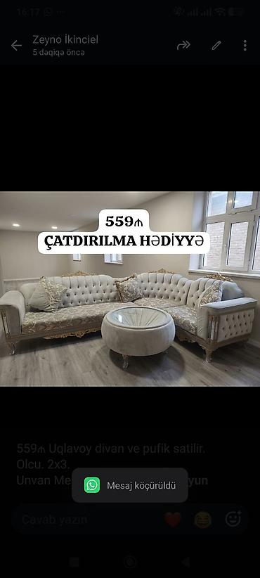 559₼ Uqlavoy divan ve pufik satilir. Olcu. 2x3. Unvan Mehdiabad lalafo.az -da 559₼ Uqlavoy divan ve pufik satilir. Olcu. 2x3. Unvan Mehdiabad