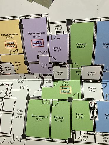 centr park: 3 комнаты, 92 м², Технопарк Элитка, 11 этаж, ПСО (под самоотделку) — 3