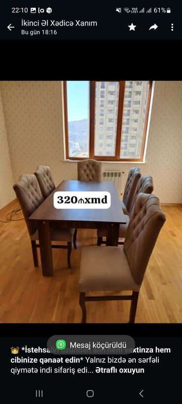 stol stul: Düz masa, Qonaq otağı üçün, 6 nəfər