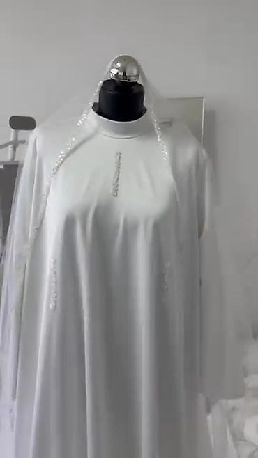 Свадебные платья: Белое свадебное платье-абайя с накидкой - Цвет: чистый белый - — 8