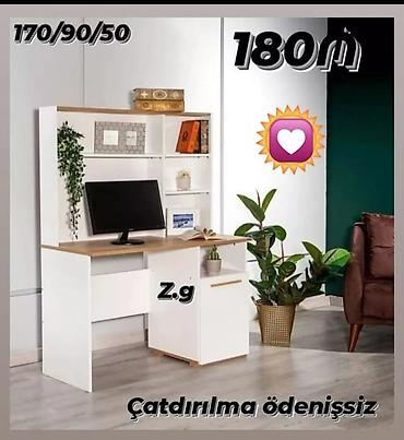 komputer setup: Məhsul: Raflı iş masası və kitablıq kombinasiyası Ölçülər: 170/90/50 — 1
