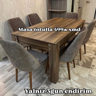 taxta hasar: Для гостиной, Новый, Нераскладной, Прямоугольный стол, 6 стульев