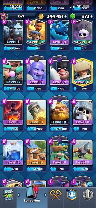 Kolleksiya kartları: Clash Royale hesabı - Kupa: 5238 (rekord 5268) - Qızıl: 344 451 - — 10
