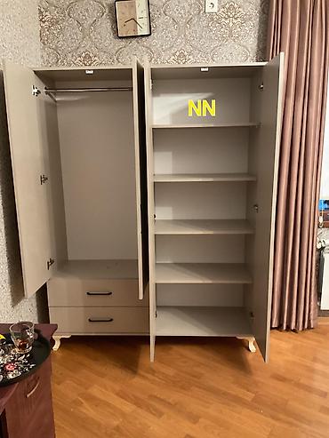 kuxna skaflari: Yeni, 4 qapılı, Güzgülü, Qəhvəyi, Taxta, Açılan, Düz dolab — 3