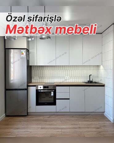 столешница для стола на заказ: Özəl sifarişlə mətbəx mebeli - Minimalist dizaynlı, düz səthli üst və
