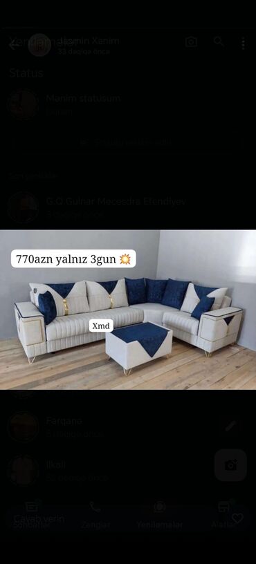 Divanlar: Künc divan, Açılmayan, Bazasız, Vеlur parça — 27