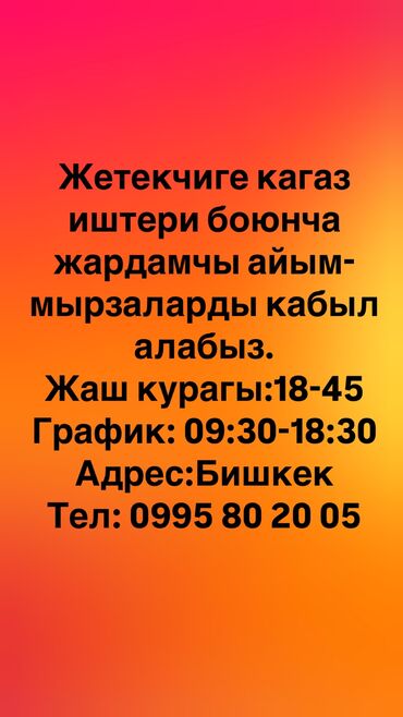 Другие специальности: Жетекчиге кагаз иштери боюнча жардамчы айым-мырзаларды кабыл алабыз