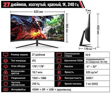 Характеристики монитора: - Диагональ: 27" - Тип матрицы: IPS -