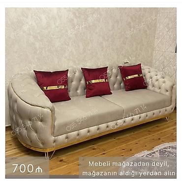 Müasir dizaynlı 3 nəfərlik divan - Rəng: açıq bej - Material: yumşaq