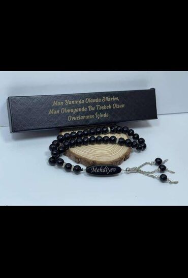 Кольца: Qara rəngdə zərif təsbeh dəsti - Material: parlaq qara boncuklardan