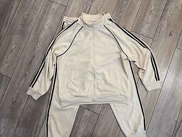 nike tech flecce: Спортивный костюм (куртка + брюки), цвет айвори с контрастными черными — 1