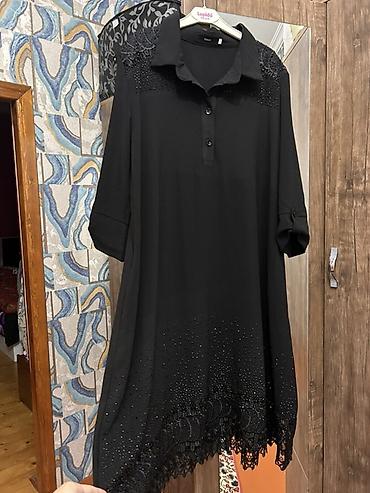 don modelləri: Qara rəngli zərif tunika/plaş-stil köynək-don - Model: A-kəsim — 1