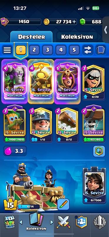 Digər kolleksiyalar: Clash Royale hesabı 11200+ kupa sahibdir 1500+ kolleksion lvl 12 — 4