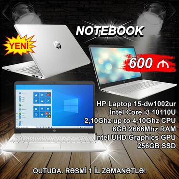 Çəngəllər: Yeni HP 15.6 ", Intel Core i3, 256 GB, Ünvandan götürmə, Pulsuz çatdırılma, Ödənişli çatdırılma