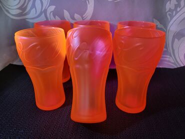 Čaše: Case nove oranz Coca Cola. Case nove,komada 6 u ceni. Visina. 14cm — 3