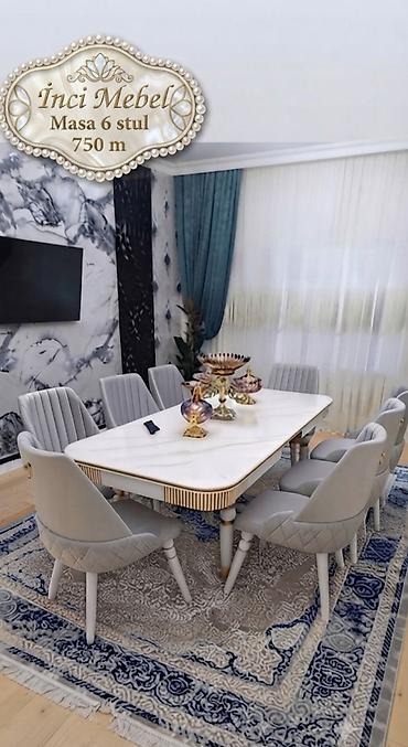 Qonaq otağı üçün, Yeni, Açılan, Dördbucaq masa, 6 stul