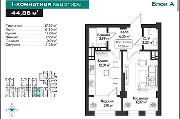 кв 2: 1 комната, 45 м², Элитка, 5 этаж, ПСО (под самоотделку) — 4