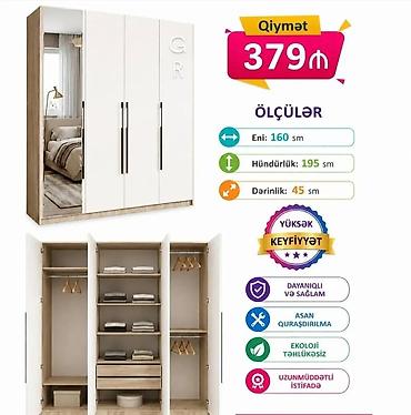 Üç qapılı paltar şkafı – güzgülü model Ölçülər: - En: 160 sm - lalafo.az -da Üç qapılı paltar şkafı – güzgülü model Ölçülər: - En: 160 sm -
