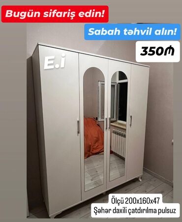 Masa və oturacaq dəstləri: *4 qapılı dolab 350Azn💥* ✔️ Rəng seçimi var ✔️ Matireal Rusiya