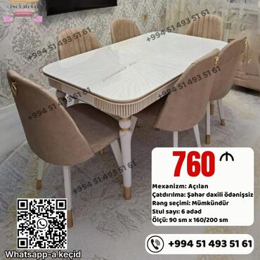 Masa və oturacaq dəstləri: Qonaq otağı üçün, Yeni, Açılmayan, Dördbucaq masa, 6 stul — 21