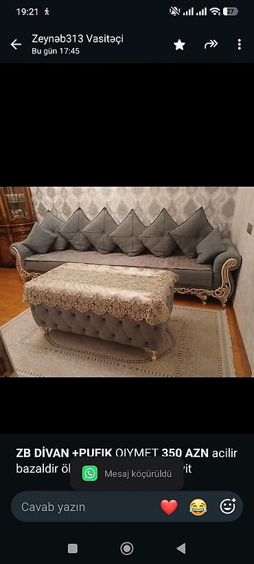 *ZB* *DİVAN +PUFIK* QIYMET *350 AZN* acilir bazaldir ölçü 2.8 unvan lalafo.az -da *ZB* *DİVAN +PUFIK* QIYMET *350 AZN* acilir bazaldir ölçü 2.8 unvan