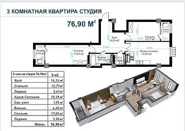 Продажа квартир: 3 комнаты, 76 м², Пишпек Элитка, 3 этаж — 2
