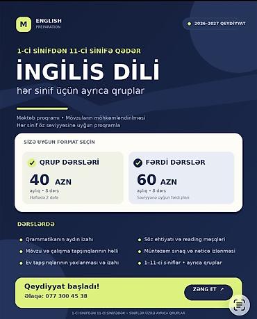 Xarici dil kursu, İngilis dili, Uşaqlar üçün, Abituriyentlər üçün lalafo.az -da Xarici dil kursu, İngilis dili, Uşaqlar üçün, Abituriyentlər üçün