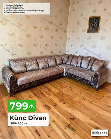 Divanlar: Künc Divan – 280×200 sm - Mexanizm: açılan, bazalı (yataq funksiyalı) — 1