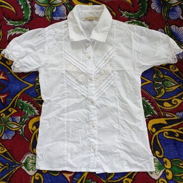 кофта на одно плечо: Детский топ, рубашка, цвет - Белый, Б/у